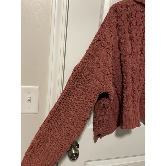 POL Chunky Cable Knit Cozy Cowl Neck Pullover Sweater Orange Boho Cropped Chic - Picture 4 of 7